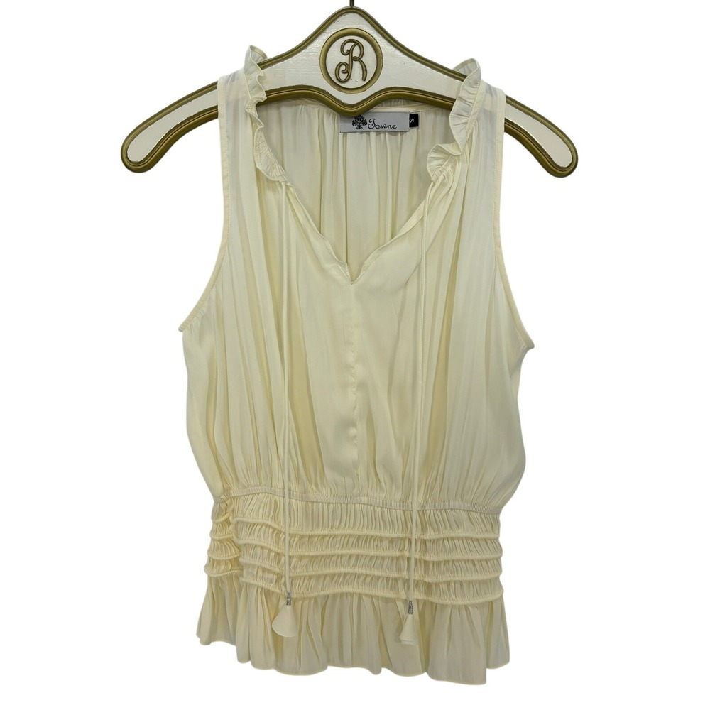 Towne Ruffle Neck Sleeveless Top SMALL Boho Cottagecore Smocked Peasant